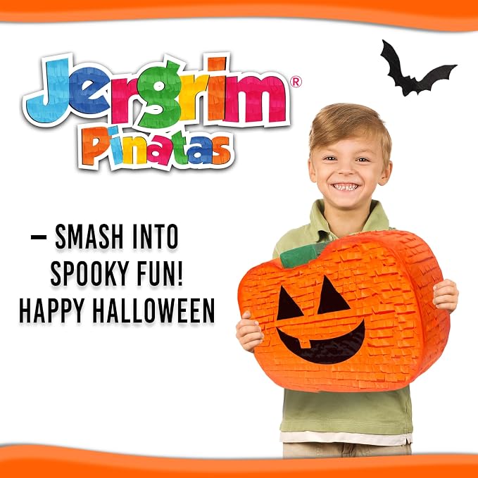Jergrim Halloween Pumpkin Piñata 4-piece set 16"x11" Perfect for Halloween Party Decorations, Photo Prop, Jack-O'-Lanthern, October Birthday, Funny, Scary and Spooky, Fits candy/favors