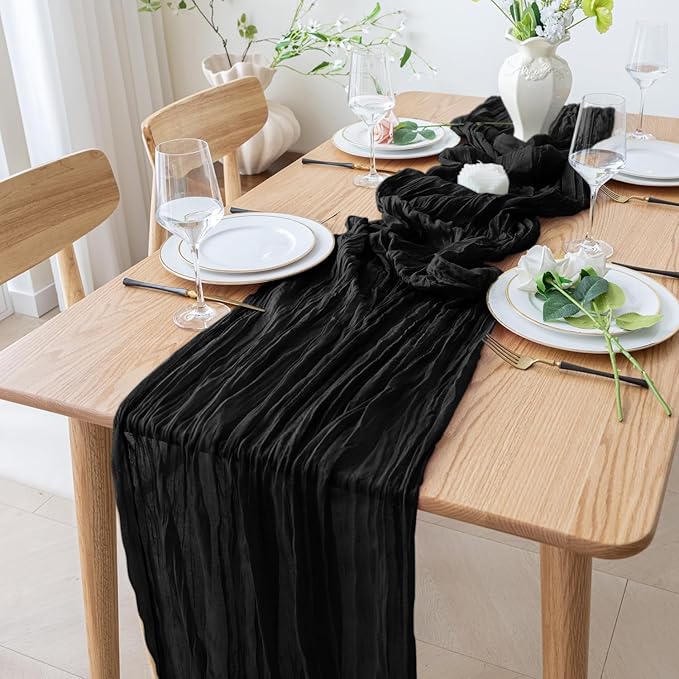 Table Runner Cheesecloth 10FT Black Boho Gauze Cheese Cloth Rustic Sheer Table Runners for Wedding Birthday Bridal Baby Shower Party Decoration