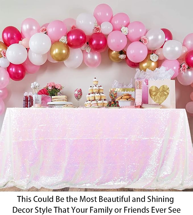 Sequin Tablecloth Rectangle 50x72-Inch Iridescent White Table Cloths for Parties Rectangular Table Cover Overlay Glitter White Birthday/Baby Shower/Tea Party Decor