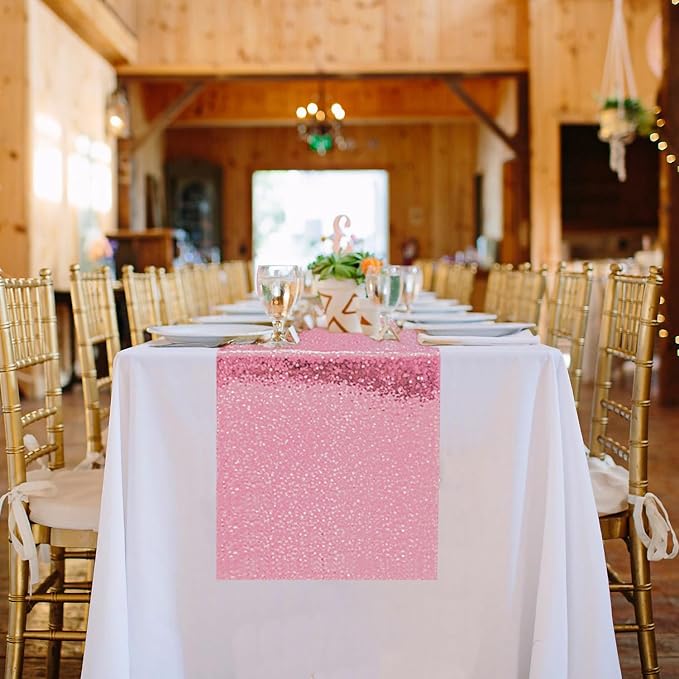 10 Packs 12 x 72 inches Pink Sequin Table Runner, Glitter Runner for Birthday Party Supplies Wedding Holiday Celebration Baby Shower Engagement Anniversary Decor