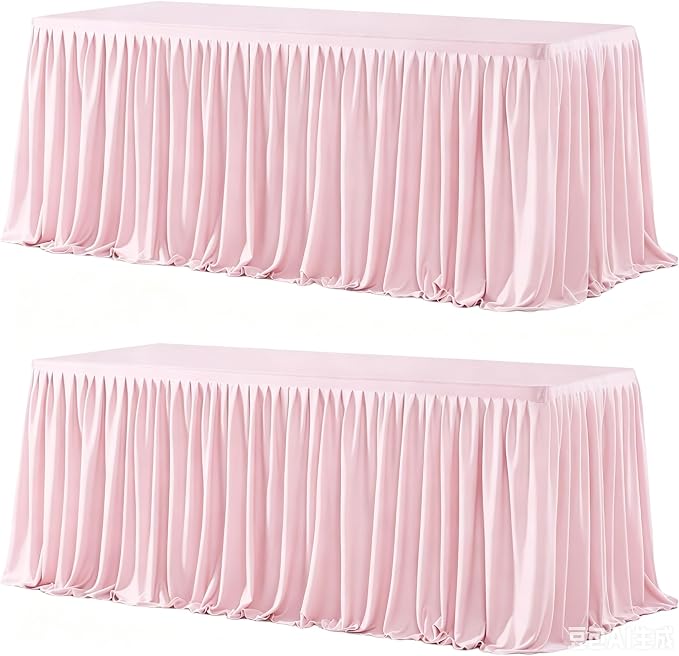 Wish Care 2 Pack Blush Pink Rectangle Table Clothes for 8 Foot Tables, Polyester Fitted Tablecloths 8ft Stretch Table Cover for Wedding, Birthday, Parties, Trade Show, Craft Show