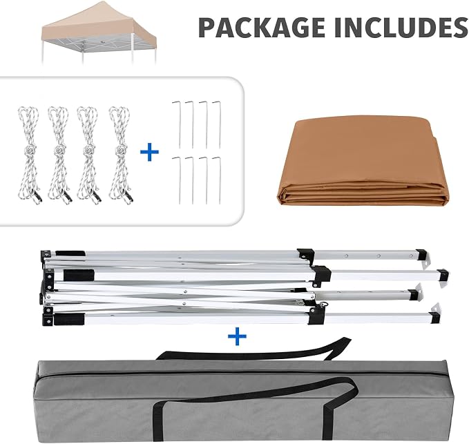 COOS BAY 5x5 Pop Up Canopy Tent, Portable Lightweight Sun Shelter with Carry Bag, Easy Setup Outdoor Canopy for Beach, Camping, Sports & Backyard Shade, Khaki