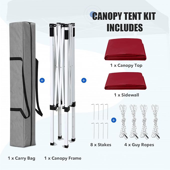 EAGLE PEAK Pop up Canopy 5x5, Outdoor Portable Canopy Tent with One Removable Sunwall, Carry Bag Included, Burgundy