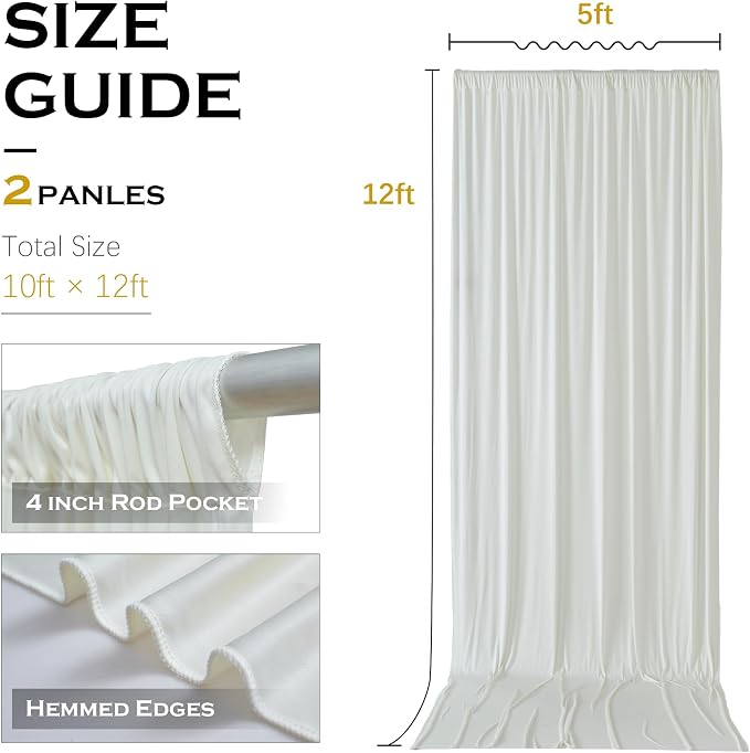 10ft×12ft Ivory Backdrop Curtain for Wedding Parties, 2 Panels Wrinkle Free Polyester Photo Backdrop Drapes Back Drop Cloth for Birthday Photography Background
