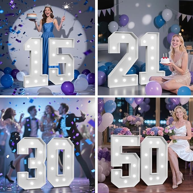 3FT Marquee Numbers 16 with Lights, Large Light Up Numbers Sign for 16th Birthday Party Decorations Backdrop, Anniversary Cardboard Big Mosaic Number 16