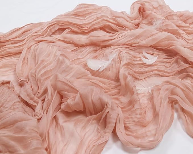 3 Pack 160 inch Valentine's Day Peach Coral Cheesecloth Table Runners -13.3ft Wedding Table Runner Sheer Peach Gauze Table Runner Blush Cheese Cloth Table Decorations for Wedding, Bridal Shower