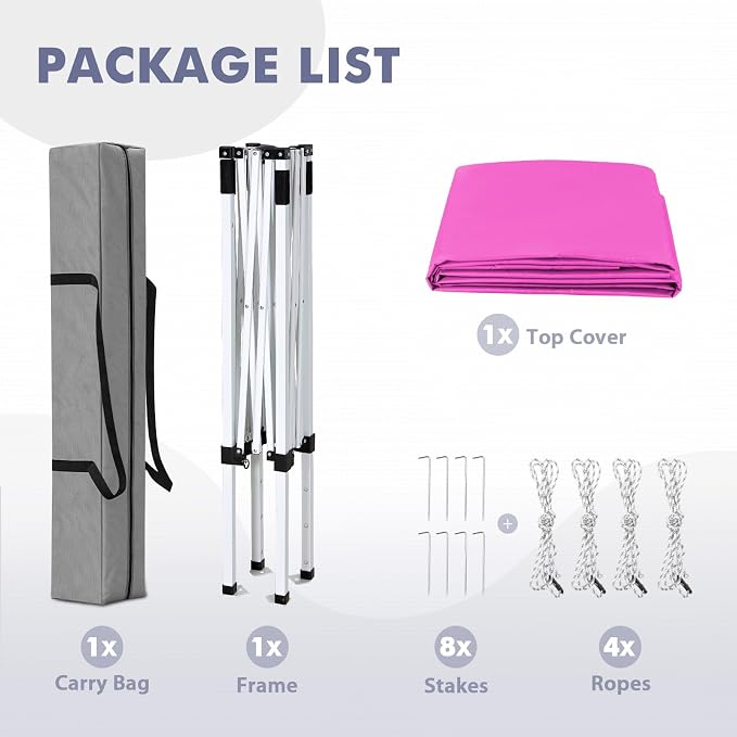 5x5 Pop Up Canopy Tent, Instant Portable Beach Canopy, Outdoor Tent with Carry Bag for Camping, Sports, Tailgating, Events, Pink