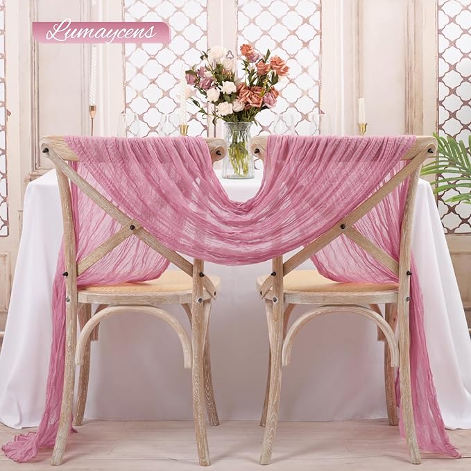 20 Pack Dusty Rose Cheesecloth Table Runner 120 Inch 10FT Rustic Boho Gauze Cheese Cloth Table Runner for Wedding Party Baby Shower Thanksgiving Christmas Decoration
