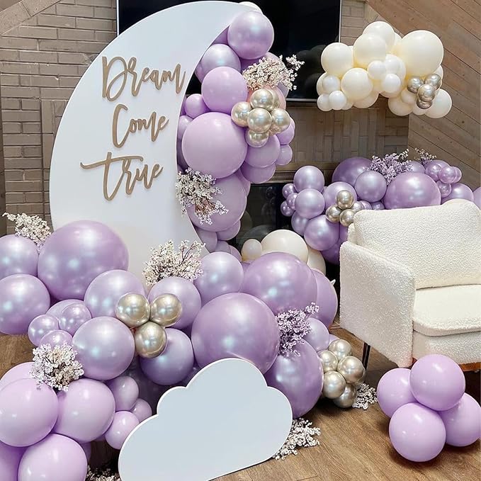Pearl Purple Balloons, 98PCS Double Stuffed Light Purple Balloon Garland Arch Kit, 18/12/10/5 Inch Different Sizes for Girls Women Wedding Birthday Baby Shower Party Decorations