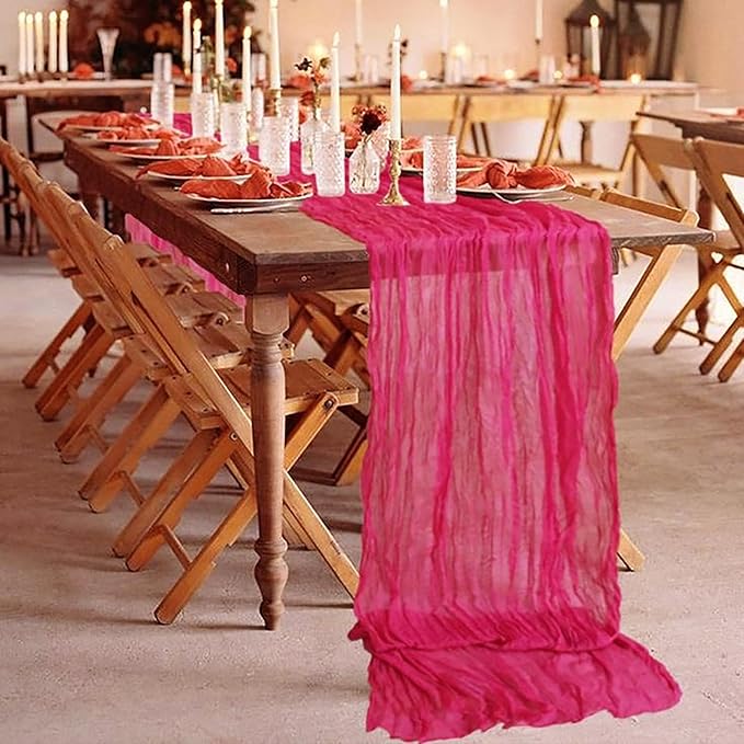 12Pack Hot Pink Table Runner 10Ft Cheesecloth Table Runner Boho Gauze Table Runners Long Cheese Cloth Table Runners for Wedding Party Bridal Shower Thanksgiving Christmas