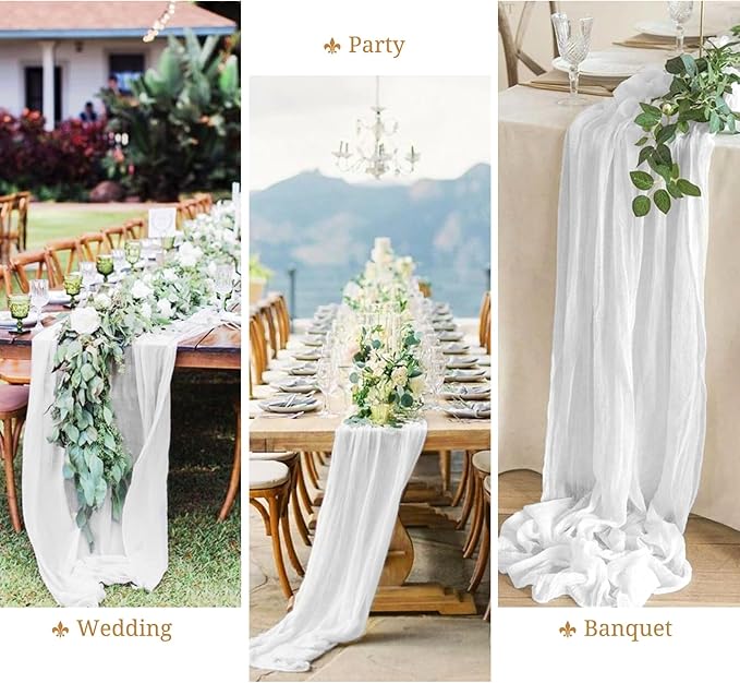 16 Pack Cheesecloth Table Runner, 10Ft Boho Gauze Table Runner 35×120 Inch Rustic Romantic Long Table Runner for Wedding Party Bridal Shower Thanksgiving Christmas Decoration(White)