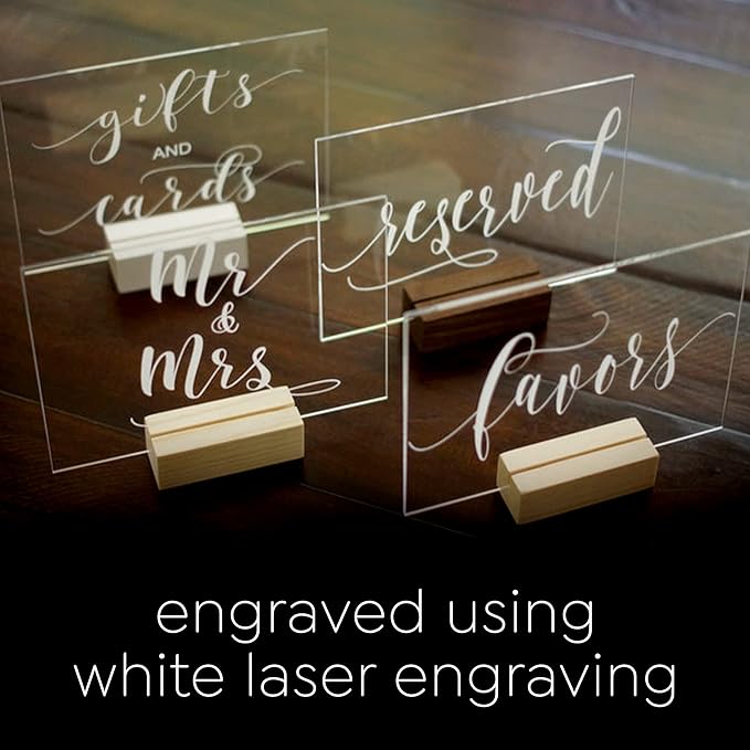 Cedar and Ink Favors Acrylic Calligraphy Sign with Stand, Acrylic Wedding Signs Cursive Lettering, Clear Lucite Glass-Like Gift Table Decor or Wedding Cards Sign, Reception, Stand Included