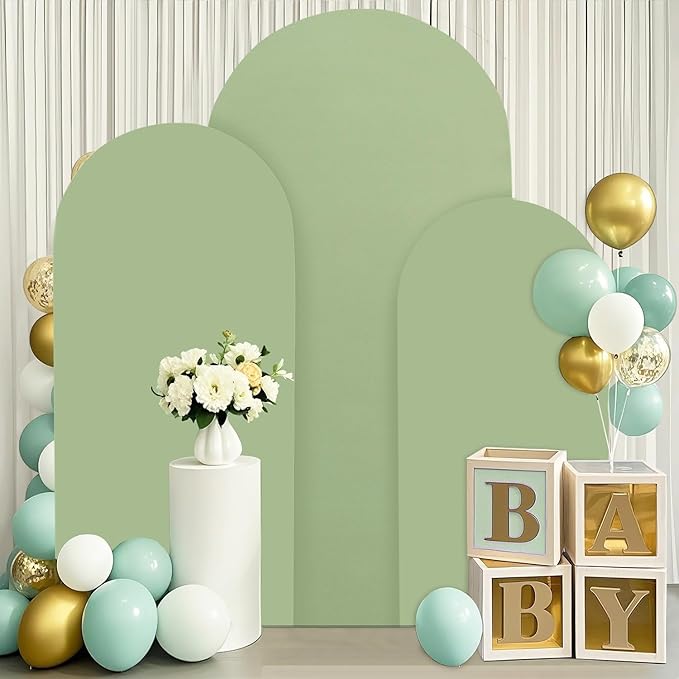 Sage Green Chiara Arch Cover Set of 3 Spandex Fitted Wedding Arch Covers 4ft 5ft 6ft Arched Backdrop Cover Arches Backdrop Stand Cover for Happy Birthday Baby Shower Graduation Party Decorations