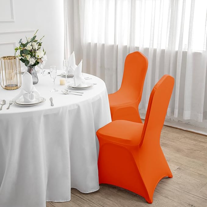 Spandex Chair Covers, 12PCS, Washable Protector for Living Room, Party, Banquet, Wedding, Hotel (Orange)