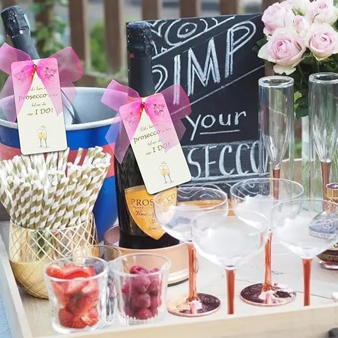Prosecco Hen Party Tags, Hen Do Favor Tags, Hen Do Prosecco Bottle Labels, Bachelorette Spa Party Drink Goodie Bags Supplies with Pink Bows (Set of 30)