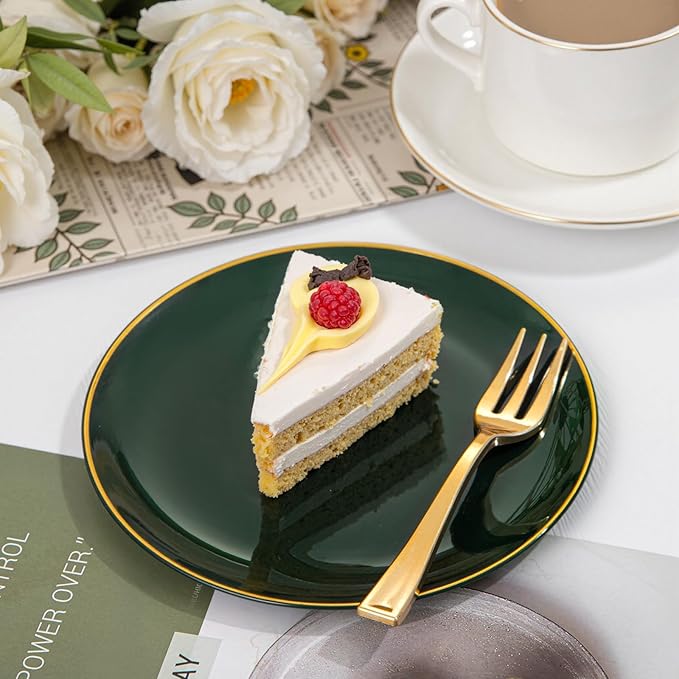 Festiva 200Pcs Green Dessert Plates 6.3" with Plastic Forks 5"- Small Disposable Plates- Dessert/Cake/Appetizer Plastic Plates include 100Plates 100Forks for Birthday Party&St.Patrick's Day& Easter