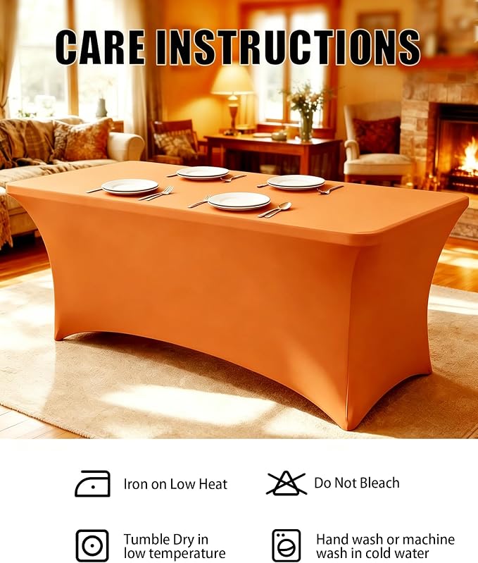 6FT Orange Table Cloth - 2 Pack Fitted Stretch Rectangle Spandex Tablecloth, Washable Table Cover for Party, Picnic, Wedding, Banquet, Birthday and Festival(30" x 72")
