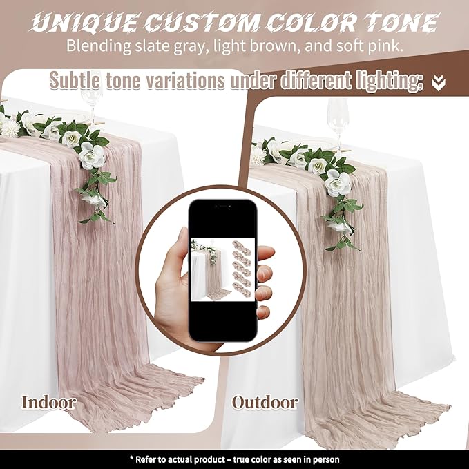 24 Packs Taupe Table Runner, Charming Cheesecloth Table Runner 17 x 108inch, Gauze Boho Wedding Decoration Rustic Sheer Fabric Cheese Cloth Table Runners for Wedding Party Bridal Shower