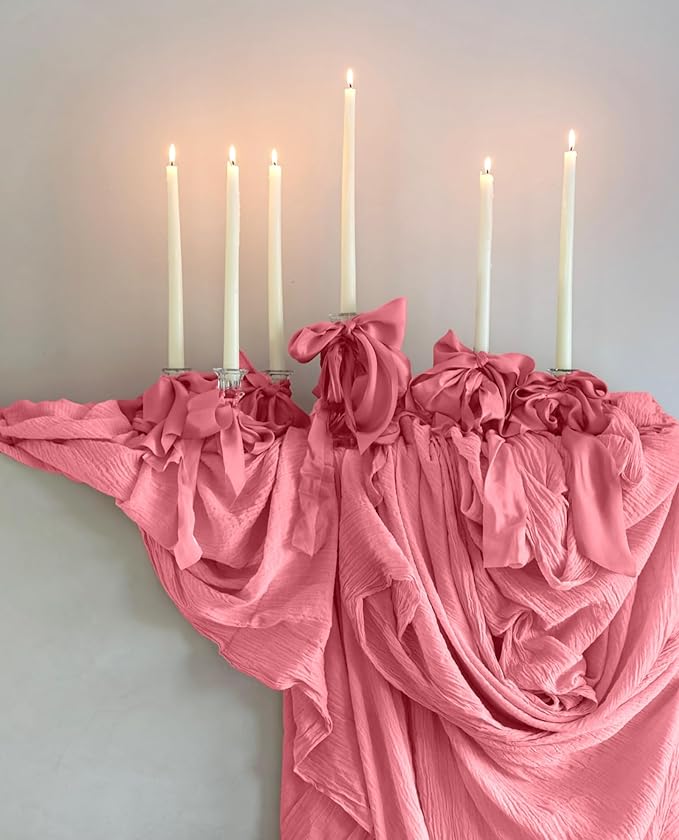 8 Pack Dusty Rose Cheesecloth Table Runner 10FT Boho Gauze Cheese Cloth Table Runner Rustic Sheer Fabric Table Runners for Wedding Bridal Shower Baby Shower Party(21.5×120 Inch)