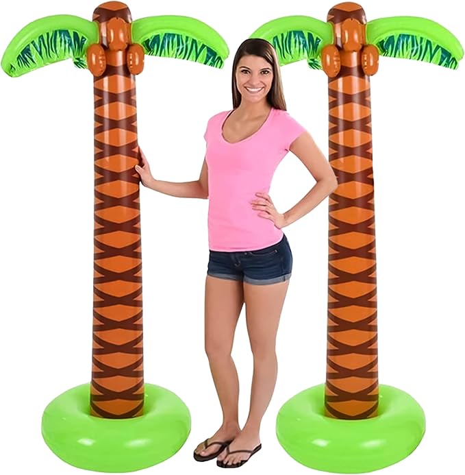 4E's Novelty 2 Pack Giant Inflatable Palm Trees 6 Ft Tall - Palm Tree Blow Up for Tropical Seaside Inflate Trees Party Decorations, Summer Beach Tree Party, Beach Decoration Plant Birthday Supplies
