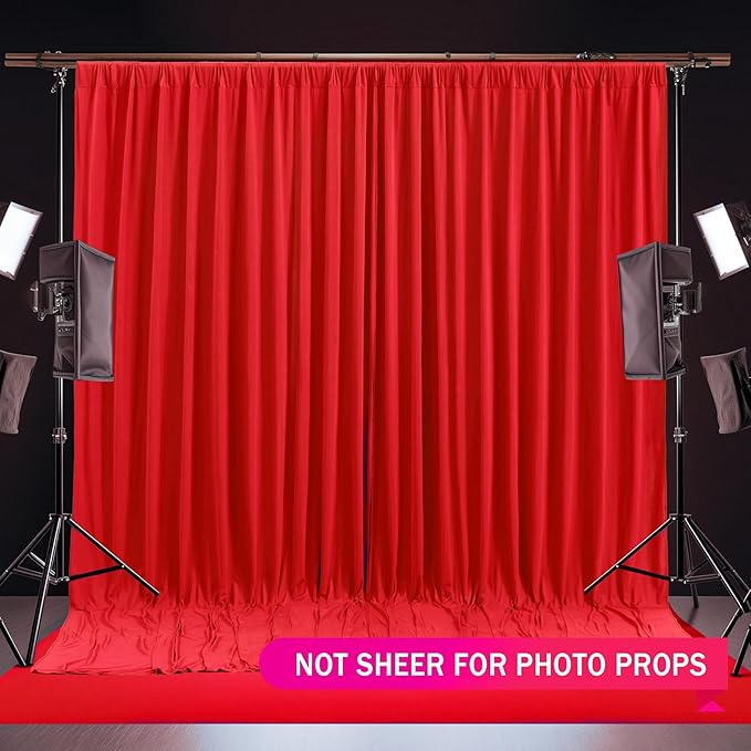 Red Backdrop Curtains 2 Panels-Wrinkle-Free Polyester Photography Drapes Party Photo Backgrounds for Wedding Christmas Photo Backdrops- 8 X10FT (Red)