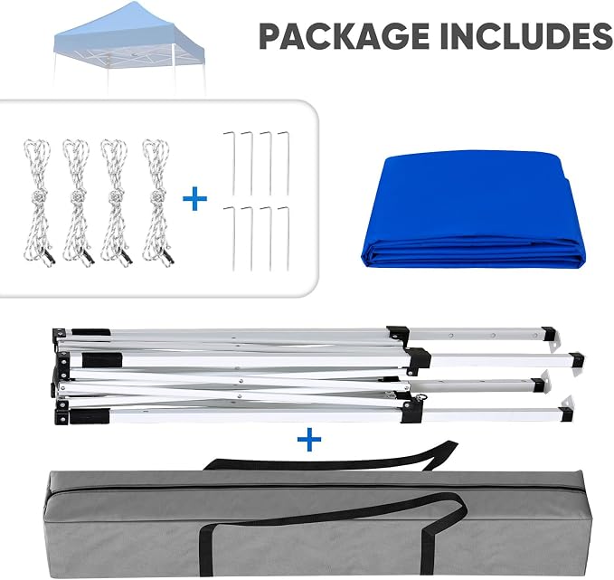 COOS BAY 5x5 Pop Up Canopy Tent, Portable Lightweight Sun Shelter with Carry Bag, Easy Setup Outdoor Canopy for Beach, Camping, Sports & Backyard Shade, Blue