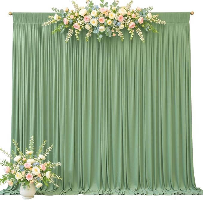 20 x 10ft Sage Green Backdrop Curtains, Light Green Wrinkle Free Draping Fabric Wedding Birthday Baby Bridal Shower Graduation Party Drapes for Backdrop Photography Photo Booth Background Decoration