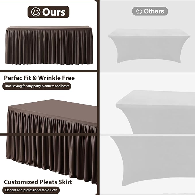 Wish Care 4 Pack Brown Rectangle Table Clothes for 6 Foot Tables, Polyester Fitted Tablecloths 6ft Stretch Table Cover for Wedding, Birthday, Parties, Trade Show, Craft Show
