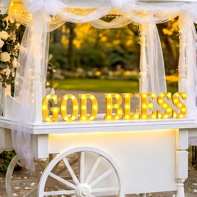 Honoson 8 Pcs First Communion Decorations God Bless Lights up Sign Table Lights Decorations for First Communion Christening Baptism Party Baby Shower Supplies