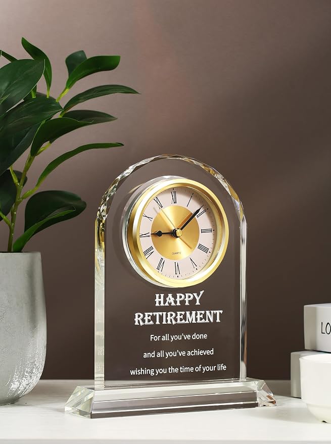 Crystal Retirement Alarm Clock Gifts for Men Women, Happy Retirement Plaque for Coworkers, Boss, Going Away Gift for Retired Friends, Farewell Goodbye Presents for Doctors Nurses Teacher