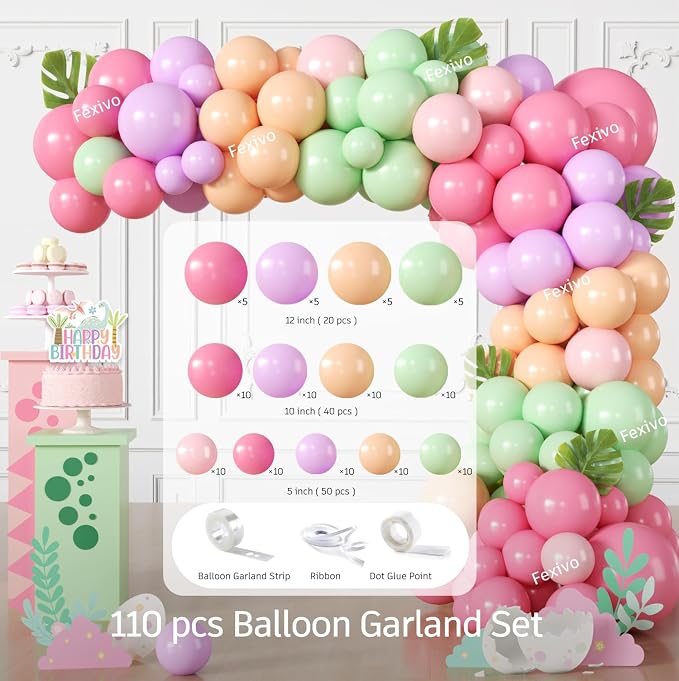 293pcs Pink Dinosaur Birthday Decorations for Girl, Worry-free One-stop Set for 25 Guests, with Dinosaur Balloon Arch, Plates and Dino Cupcake Stand, Easy Setup for Dinosaur-Themed Party