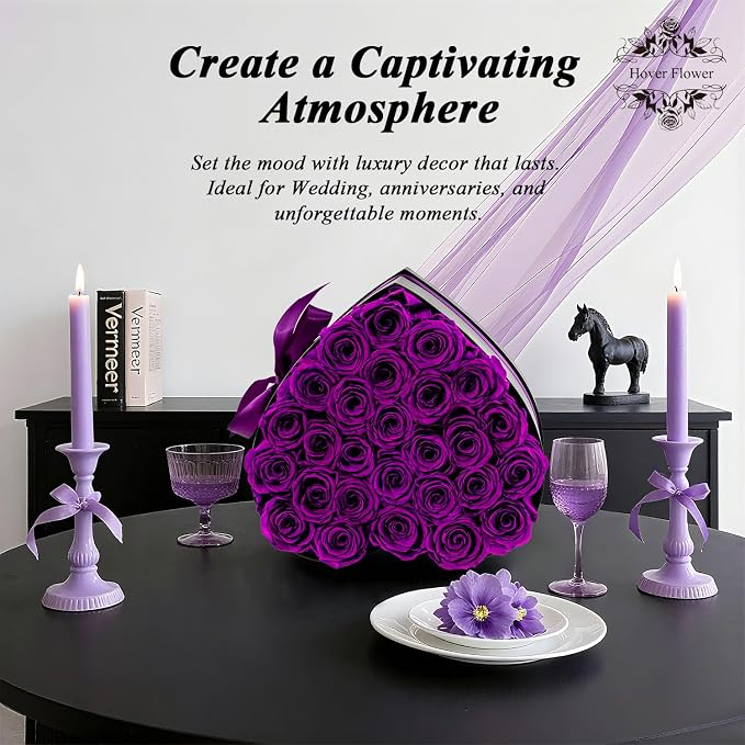 27 Forever Preserved Flowers in a Box, Vanlentines Day Gifts for Her, Eternal Roses Flowers for Delivery Prime, Birthday Gifts for Women Mom Grandma Wife (Purple)
