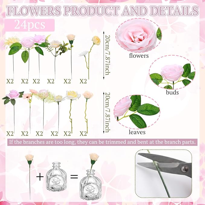 36 Pcs Artificial Flowers Table Centerpiece with Vases Colorful Wildflower Centerpieces Silk Flower Arrangement for Wedding Baby Shower Table Centerpieces Party(Warm Tone,Clear)
