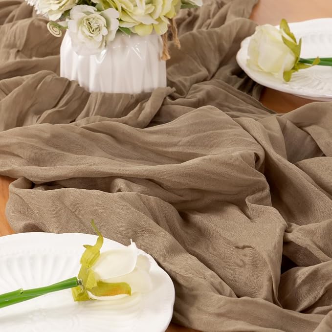 LINXTAR Nude Cheesecloth Table Runner 160 Inches 14Ft Gauze Summer Boho Table Runner for Wedding Tea Party Baby Shower Bridal Birthday Home Decoration