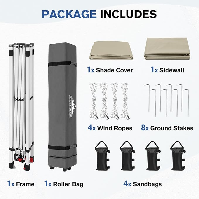 EAGLE PEAK Commercial Canopy 10x10 Pop Up Canopy Tent with 1 Sidewall, Easy Setup Heavy Duty Instant Event Shelter for Vendors & Markets, Outdoor Sun Shade, Light Beige