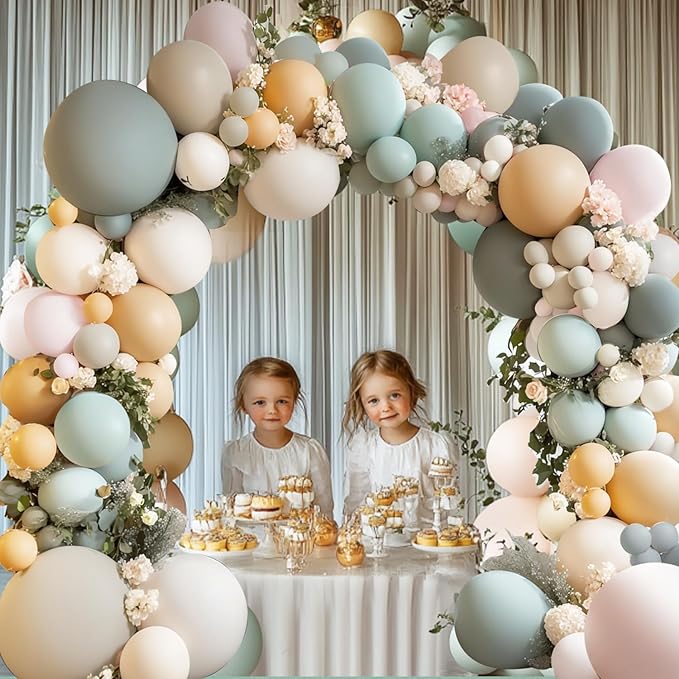 Dusty Green Nude Pink Balloons Arch Kit, Double Stuffed Pastel Balloon Arch Dark Light Green Pink Nude Cream White Sand Tan Balloons for St. Patrick's Day Wedding Birthday Party Woodland Decorations