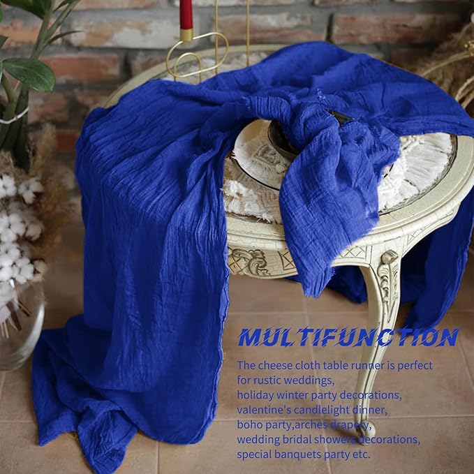 10 Pack Royal Blue Cheesecloth Table Runner 17x108 Inch Semi Sheer Boho Gauze Cheese Cloth Table Runners, for Wedding Bridal Shower Birthday Party Home Decor Garden Farmhouse