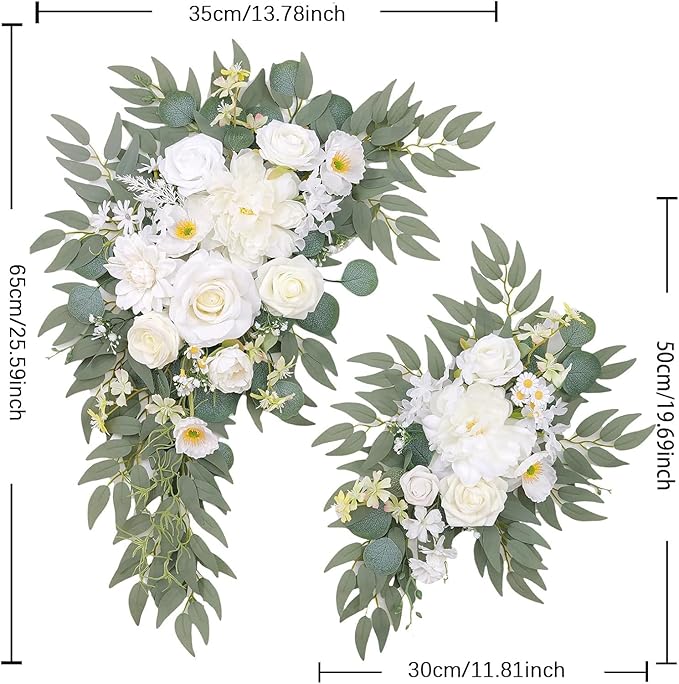 Odouzy Pack of 2 Wedding Arch Decorations Artificial Hanging Flowers Floral Swag for Wedding Welcome Sign Backdrop Balloon Arch Home Party Bridal Ceremony Reusable(New White)