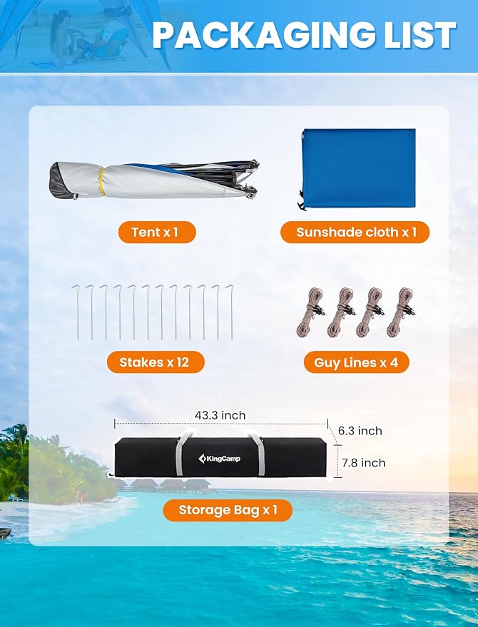 KingCamp Pop Up Canopy, Beach Tent for 6-8 Person 7.9' x 7.9' Outdoor Sun Shade with Detachable Sunshade for Camping, Beach, Garden & Backyard