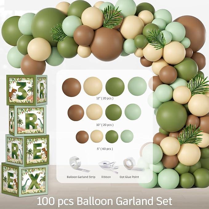cocomigo 267pcs Three Rex Birthday Decorations Boy Complete Party Set, 3 Rex Birthday Decorations Boys, Serves 25 Guests, for Dinosaur Theme 3rd Party Supplies