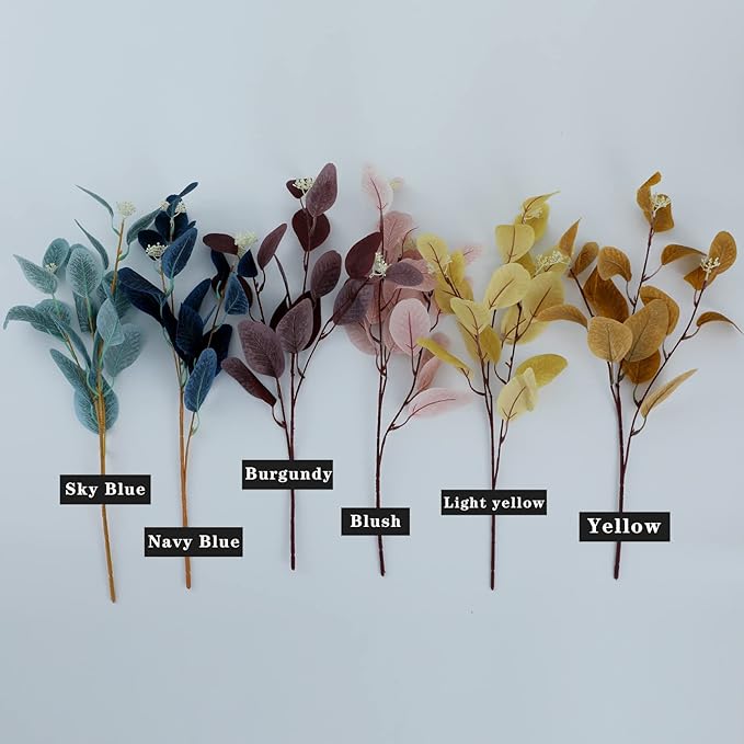 dallisten 20" Silk Artificial Eucalyptus Stems, 12 Pcs Fake Eucalyptus Stem with Leaves Berries, Greenery Plants Floral Decorations for Wedding Party Home Flowers Arrangement Boho Decor (Blush)
