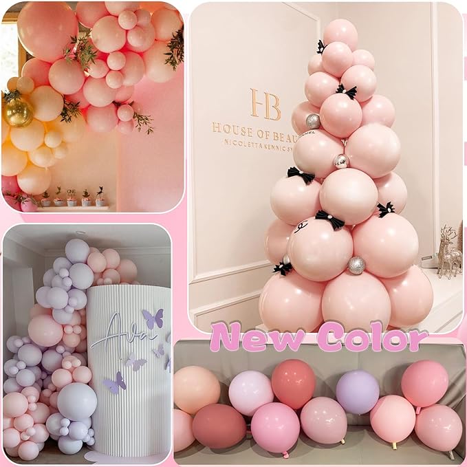 Matte Pink Balloons Different Sizes,Double Stuffed Pink Balloon Arch, Pastel Pink Balloons Garland,18/12/10/5 Inch Pinks Balloon for Boho Party, Baby Shower, Birthday, Weddings(Lush Blush)