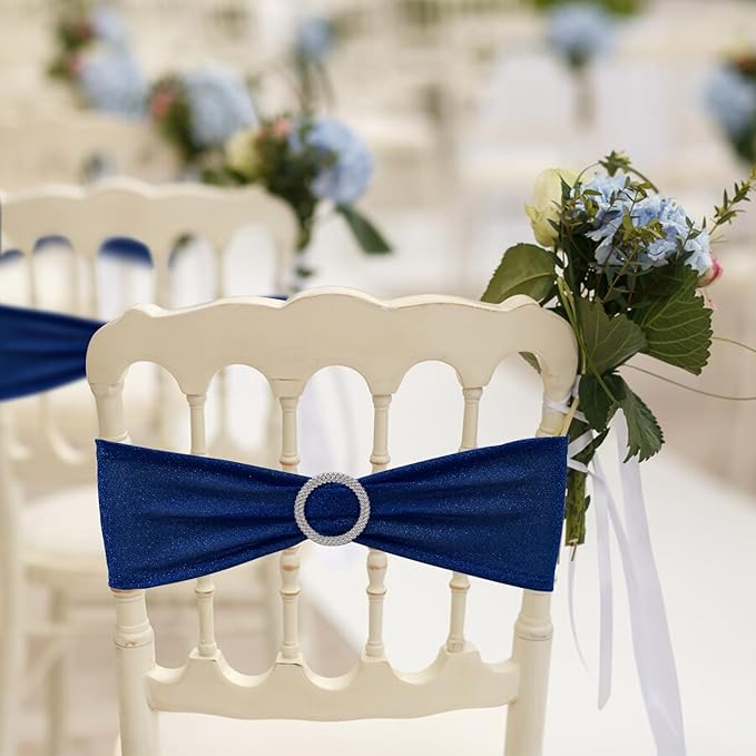 SquarePie Pack of 10 Chair Sashes Bows with Buckle Slider Universal Elastic Spandex Bands Ties for Banquet Event Decor