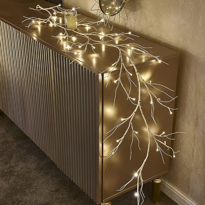 LITBLOOM Lighted Birch Garland Battery Operated with 8 Functions 48 Multi-Color and Warm White Lights, Pre-lit Twig Vine Lights 6FT for Home Bedroom Wall Mantle Decoration
