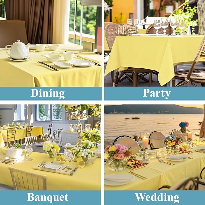 VidaFete Tablecloth 10 Pack 90 * 156inch Rectangle Table Cloth Polyester, Stain Wrinkle Resistant Polyester Dining Table Cover for Kitchen Dinning Party Wedding Rectangular Buffet Decoration(Yellow)