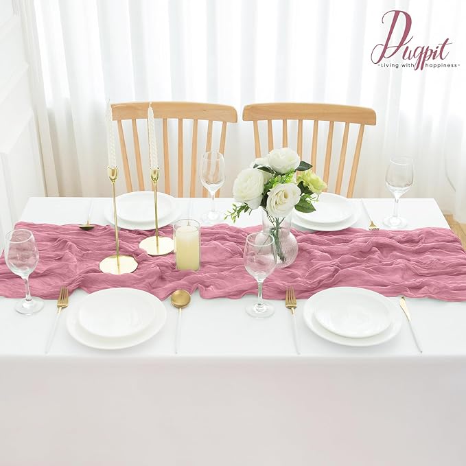 16Pack Dusty Rose Cheesecloth Table Runner 10FT Dusty Rose Gauze Table Runner 35x120Inch Long Boho Spring Easter Table Runners Rustic Sheer Table Runners for Wedding Party Table Decor