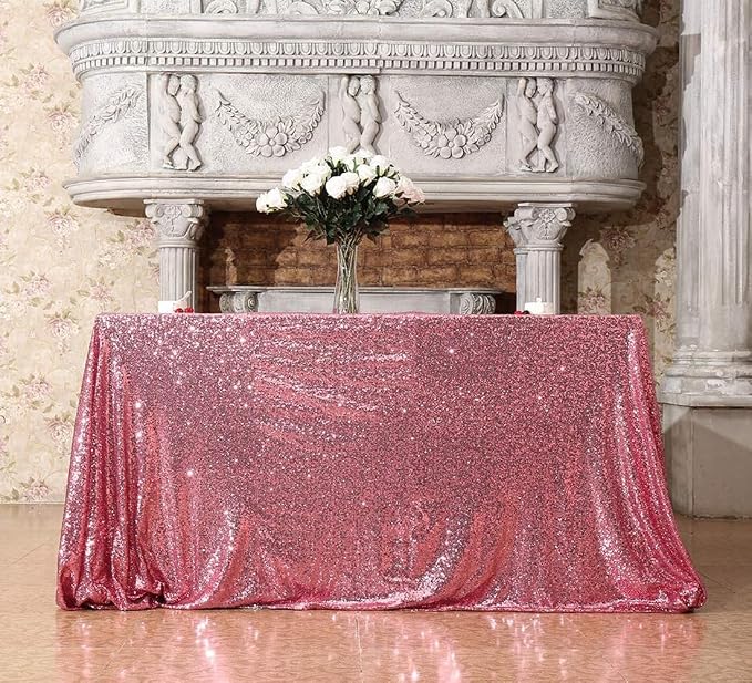Juya Delight Fuchsia Pink 60'' x 102'' Rectangle Sequin Tablecloth for Party Dinner Banquet Festival Wedding Anniversary Exhibition Dessert Table