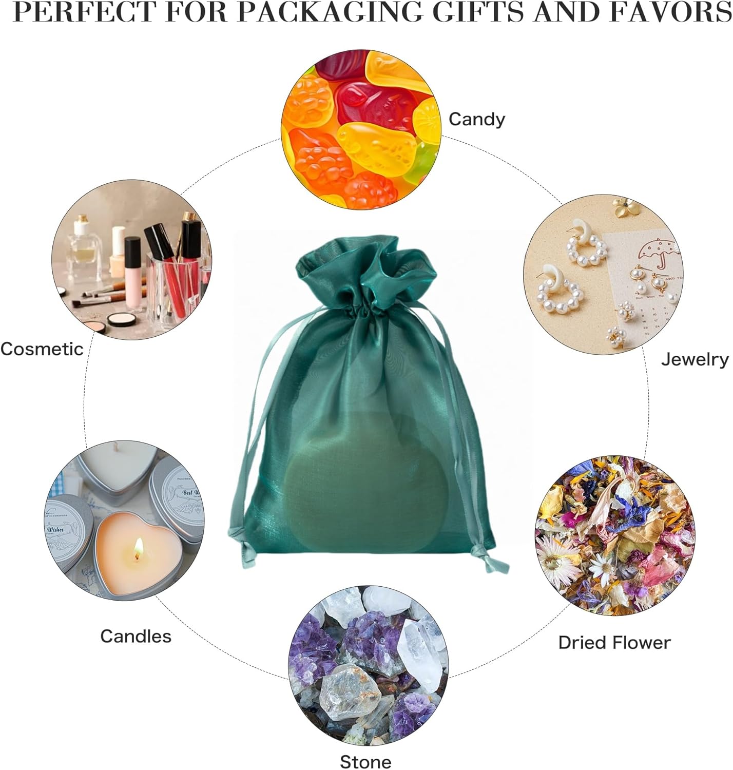 QIANF 20 Pcs Dark Green Small Organza Bags 4X6 inch for Wedding Favors with Drawstring, Mini Mesh Gift Bags Jewelry Pouch for Candy Bridal Shower Party Favor Baby Shower Christmas