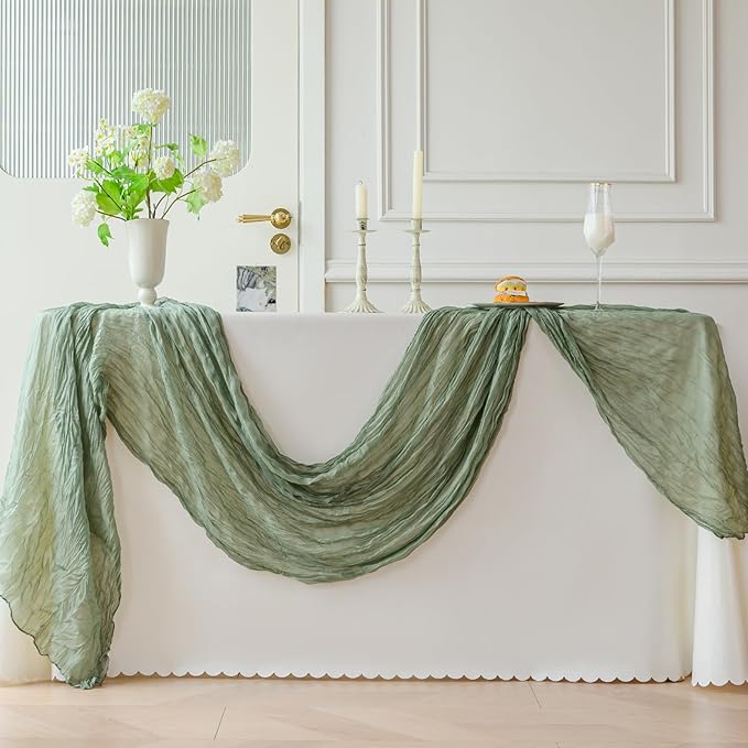 Sage Green Cheesecloth Table Runner Fall Autumn Decor 10ft Table Cloth for Wedding Party Baby Bridal Shower Birthday Halloween Thanksgiving Decoration