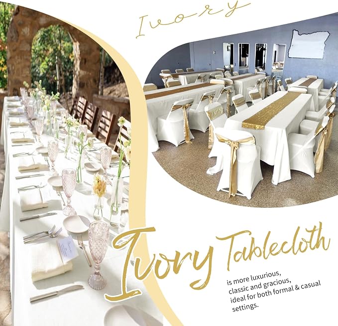Showgeous 12 Pack Ivory Rectangle Tablecloth, 60 x 126 Inch, Wrinkle & Fade Resistant, Polyester, Perfect for 8 Foot Rectangle Tables, Wedding Parties, Banquet Dinners